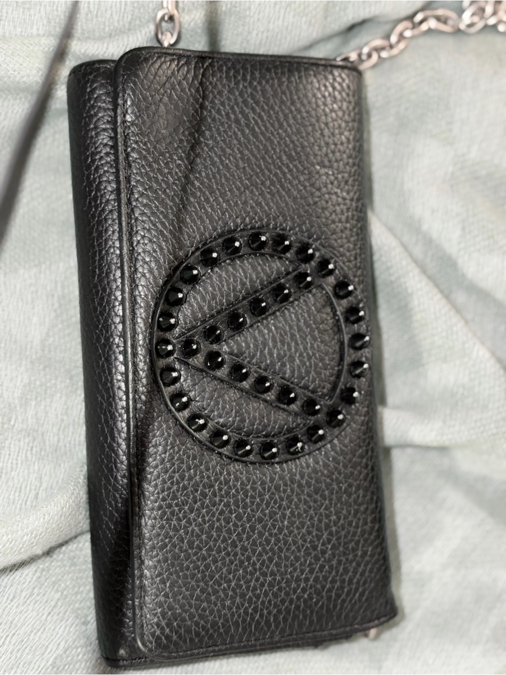 Valentino Black Pebbled Leather Logo Plaque Wallet